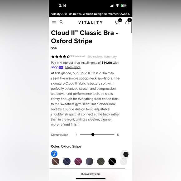 Vitality Cloud II Volley Short and Bra matching set Oxford stripe size medium - Picture 5 of 5